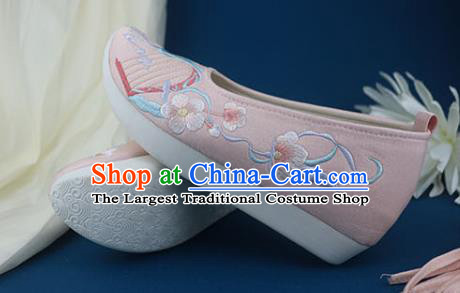 China Embroidered Pink Shoes Traditional Ming Dynasty Shoes Classical Dance Shoes