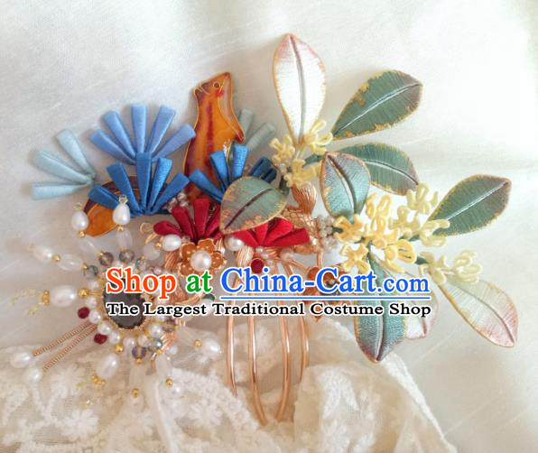 Chinese Traditional Song Dynasty Hairpin Hanfu Hair Accessories Ancient Princess Silk Osmanthus Hair Comb
