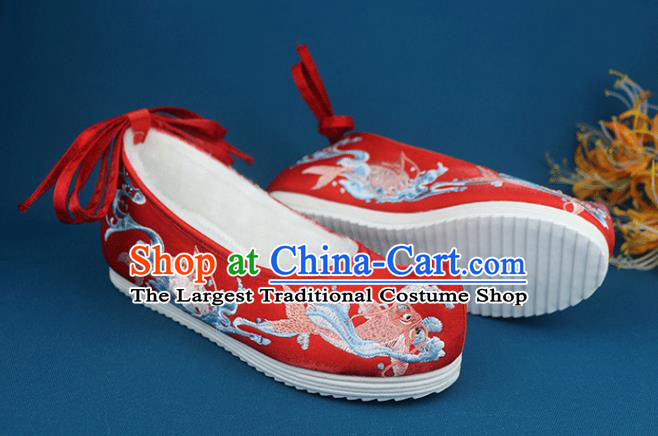 China Wedding Embroidered Red Cloth Shoes Handmade Traditional Shoes National Winter Shoes