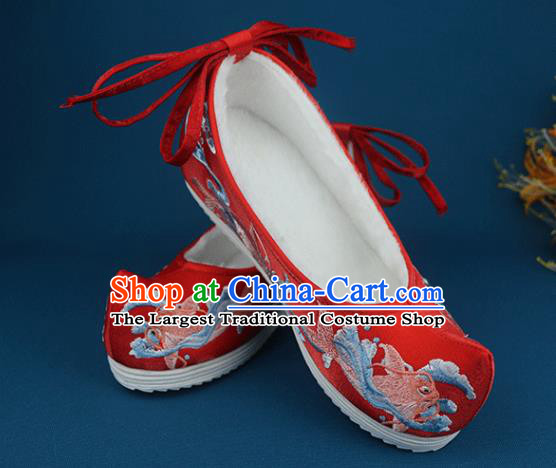 China Wedding Embroidered Red Cloth Shoes Handmade Traditional Shoes National Winter Shoes