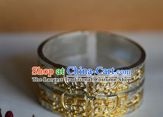 China National Silver Carving Bracelet Jewelry Traditional Handmade Bangle Accessories