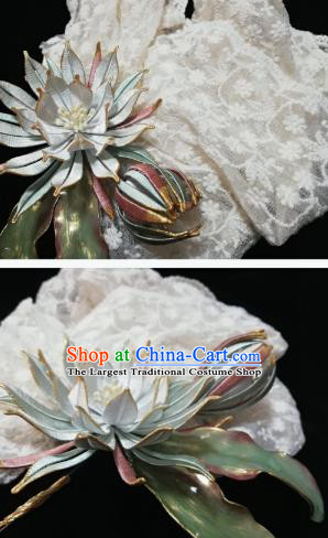 Chinese Ancient Princess Silk Epiphyllum Hair Stick Song Dynasty Court Hairpin Traditional Hanfu Hair Accessories