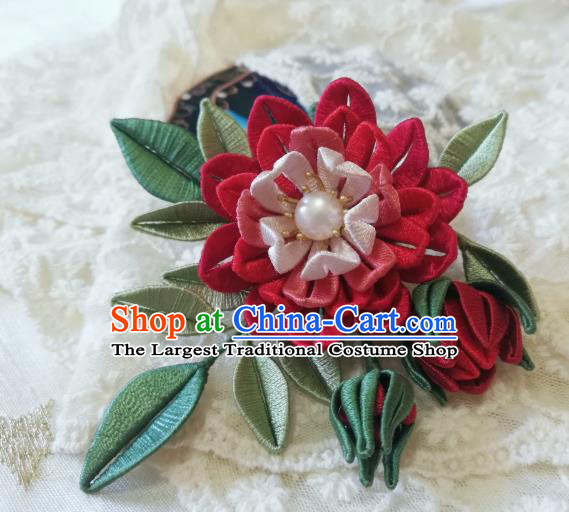 Chinese Traditional Red Silk Peony Hairpin Hanfu Hair Accessories Ancient Princess Hair Stick