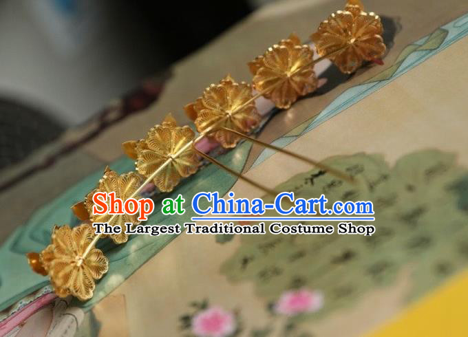 Chinese Traditional Court Pearls Hairpin Hanfu Hair Accessories Ancient Ming Dynasty Empress Golden Butterfly Hair Crown