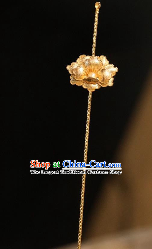 Chinese Traditional Court Hairpin Hanfu Hair Accessories Ancient Ming Dynasty Empress Golden Peony Hair Stick