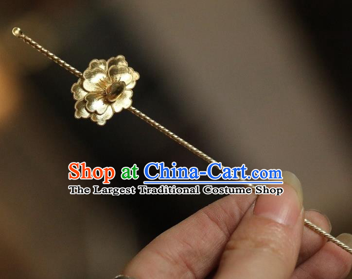 Chinese Traditional Court Hairpin Hanfu Hair Accessories Ancient Ming Dynasty Empress Golden Peony Hair Stick
