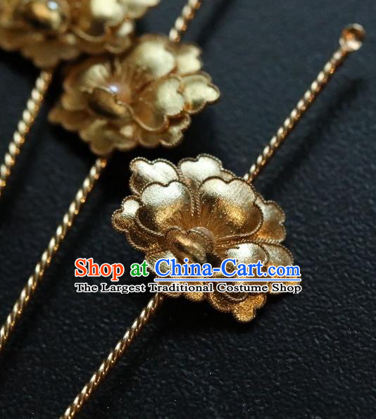Chinese Traditional Court Hairpin Hanfu Hair Accessories Ancient Ming Dynasty Empress Golden Peony Hair Stick