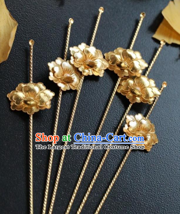 Chinese Traditional Court Hairpin Hanfu Hair Accessories Ancient Ming Dynasty Empress Golden Peony Hair Stick