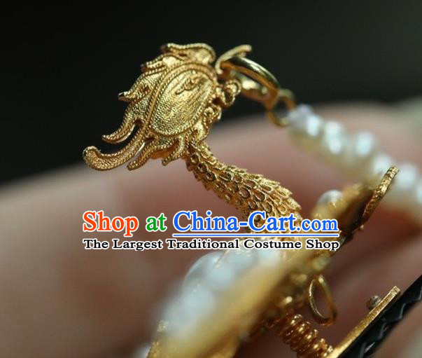 Chinese Traditional Pearls Hairpin Hanfu Hair Accessories Ancient Ming Dynasty Empress Golden Phoenix Hair Stick