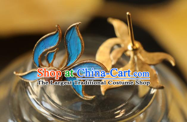 Chinese Traditional Ming Dynasty Silver Earrings Accessories Ancient Empress Cloisonne Orchid Ear Jewelry