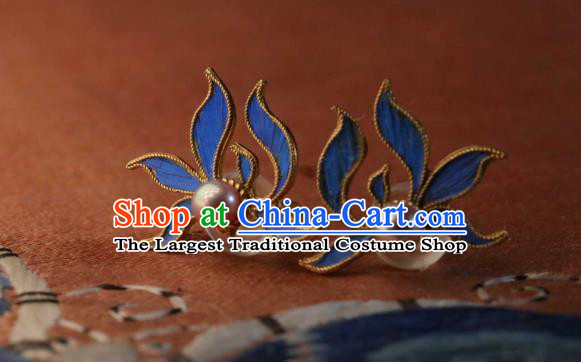 Chinese Traditional Ming Dynasty Silver Earrings Accessories Ancient Empress Cloisonne Orchid Ear Jewelry