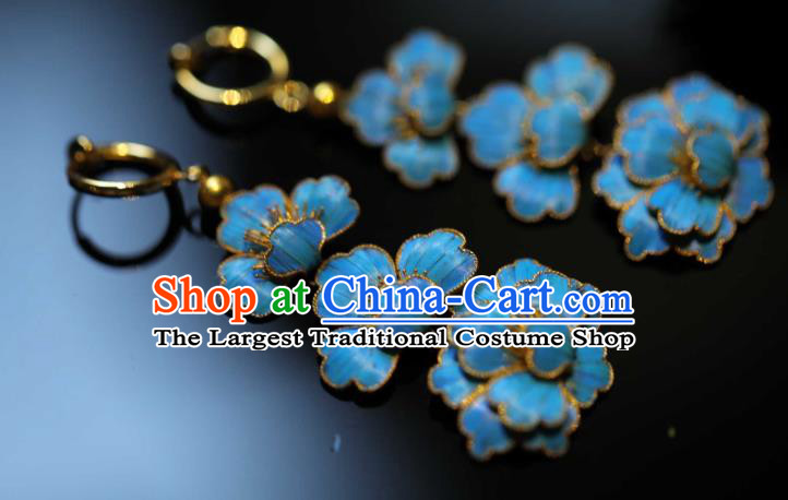 Chinese Traditional Qing Dynasty Earrings Accessories Ancient Empress Cloisonne Peony Ear Jewelry