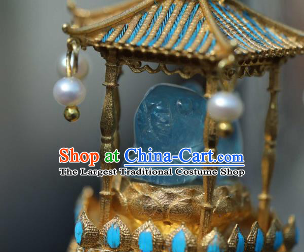 Chinese Traditional Court Tassel Hairpin Hanfu Hair Accessories Ancient Ming Dynasty Empress Golden Phoenix Hair Stick