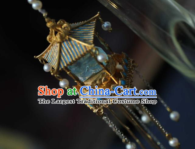 Chinese Traditional Court Tassel Hairpin Hanfu Hair Accessories Ancient Ming Dynasty Empress Golden Phoenix Hair Stick