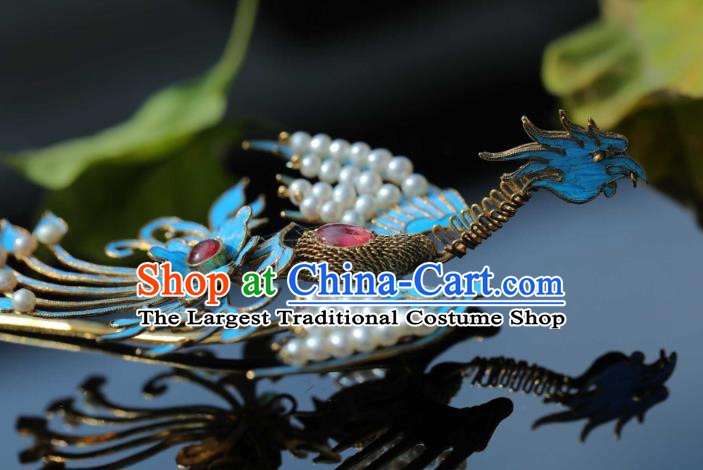 Chinese Hanfu Hair Accessories Ancient Ming Dynasty Empress Cloisonne Phoenix Hair Stick Traditional Court Tassel Hairpin