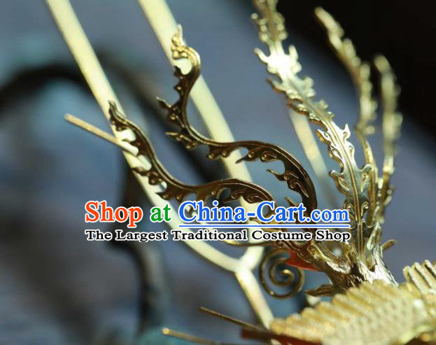 Chinese Ancient Empress Golden Phoenix Hair Stick Handmade Hair Accessories Traditional Court Hairpin