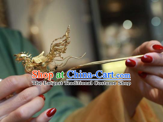 Chinese Ancient Empress Golden Phoenix Hair Stick Handmade Hair Accessories Traditional Court Hairpin