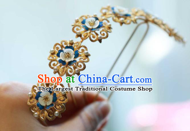 Chinese Traditional Blueing Plum Blossom Hairpin Ancient Qing Dynasty Hair Stick Handmade Hair Accessories
