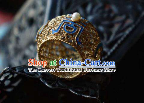 China National Cloisonne Ring Jewelry Traditional Filigree Accessories Handmade Qing Dynasty Pearls Circlet