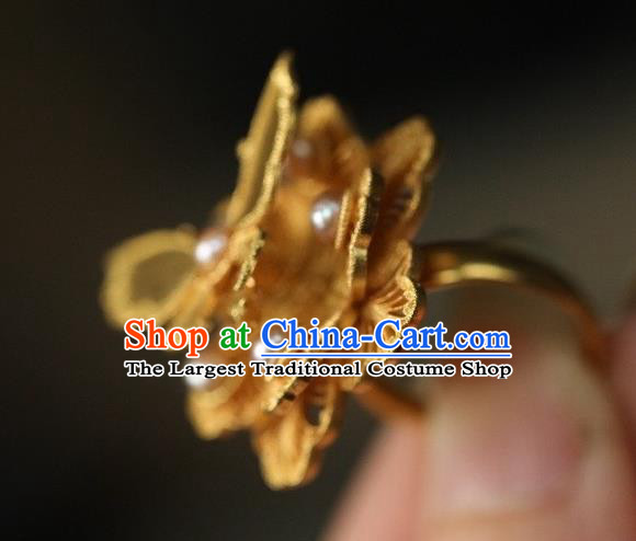 China National Golden Butterfly Ring Jewelry Traditional Handmade Qing Dynasty Pearls Circlet Accessories