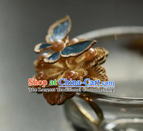 China National Cloisonne Butterfly Ring Jewelry Traditional Handmade Qing Dynasty Pearls Circlet Filigree Accessories