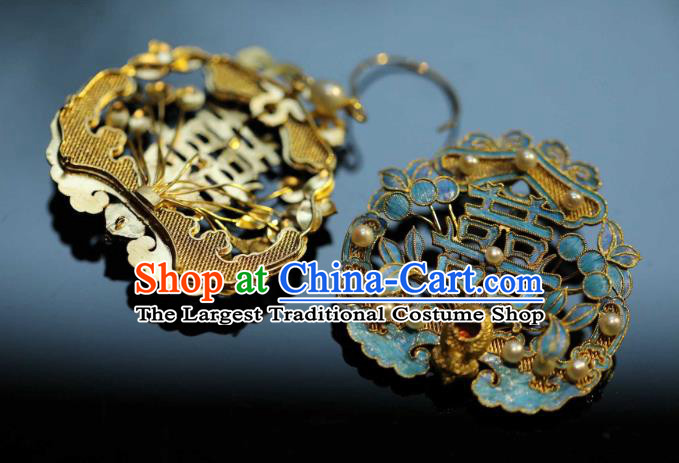 Chinese Traditional Wedding Earrings Accessories Ancient Qing Dynasty Empress Pearls Ear Jewelry