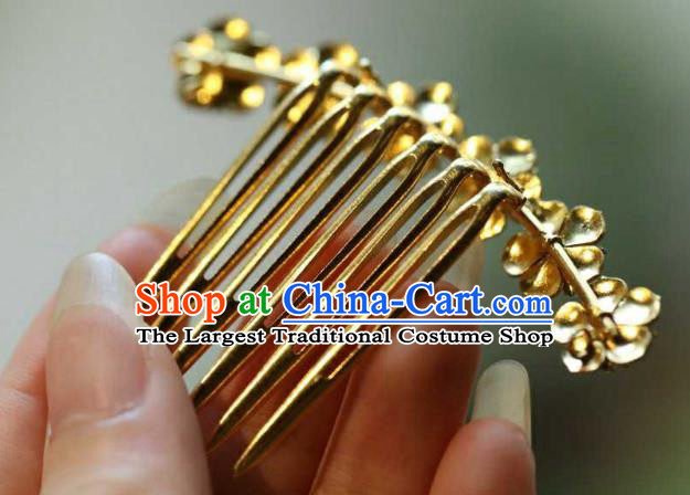 Chinese Traditional Ming Dynasty Pearls Plum Blossom Hairpin Handmade Hair Accessories Ancient Empress Hair Comb