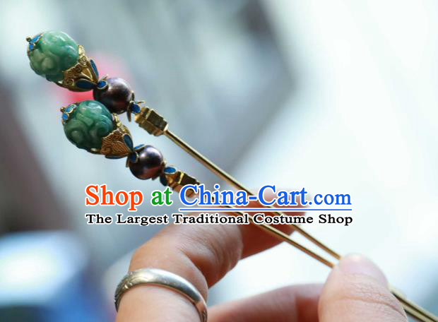 Chinese Ancient Empress Hair Stick Handmade Hair Accessories Traditional Qing Dynasty Jade Hairpin