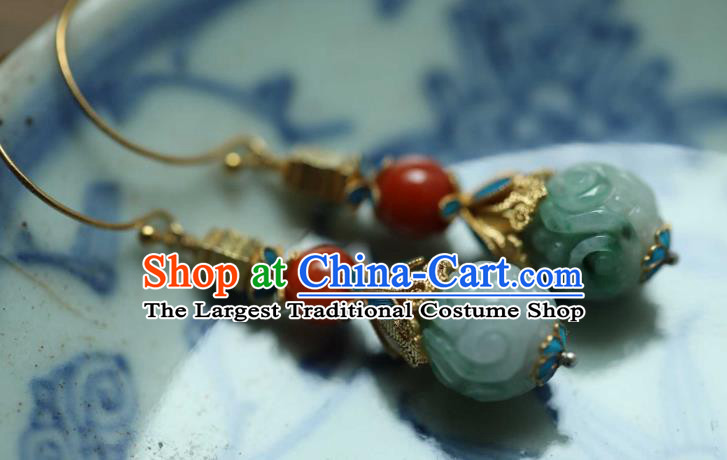 Chinese Ancient Qing Dynasty Ear Jewelry Traditional Court Jade Earrings Accessories