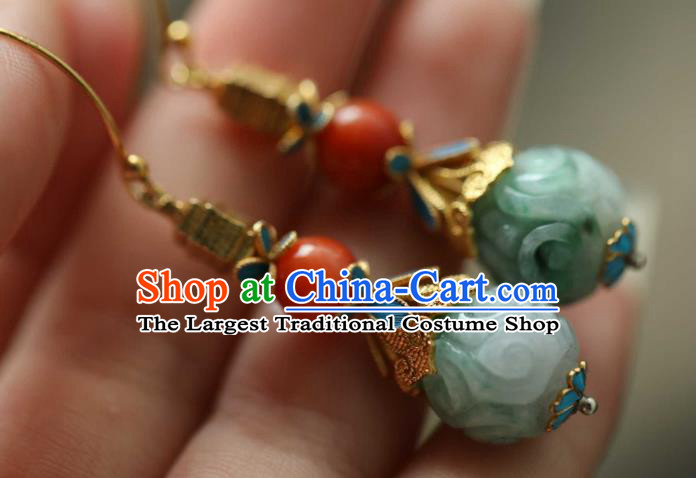 Chinese Ancient Qing Dynasty Ear Jewelry Traditional Court Jade Earrings Accessories