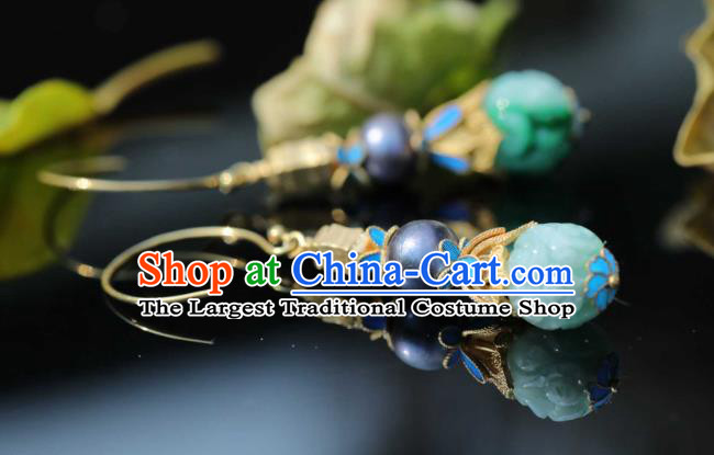 Chinese Traditional Court Jade Earrings Accessories Ancient Qing Dynasty Ear Jewelry