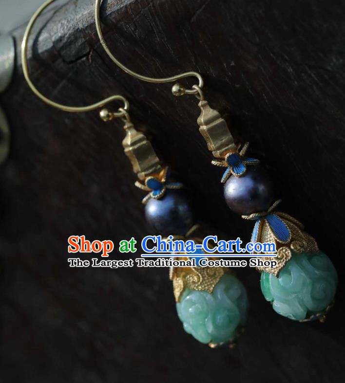 Chinese Traditional Court Jade Earrings Accessories Ancient Qing Dynasty Ear Jewelry