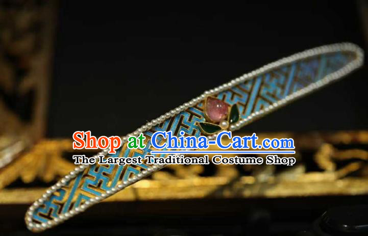 Chinese Ancient Empress Pearls Hair Crown Handmade Hair Accessories Traditional Ming Dynasty Tourmaline Hairpin