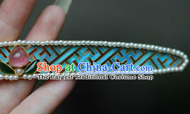 Chinese Ancient Empress Pearls Hair Crown Handmade Hair Accessories Traditional Ming Dynasty Tourmaline Hairpin
