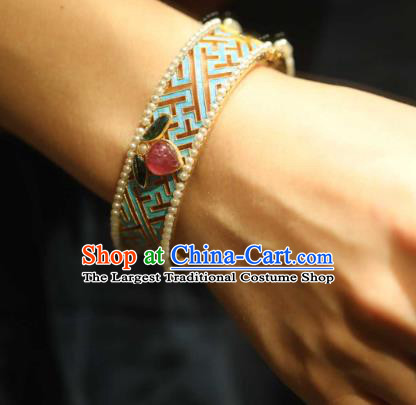 China National Tourmaline Bracelet Jewelry Traditional Cloisonne Accessories Handmade Qing Dynasty Pearls Bangle