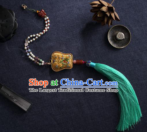 China Traditional Ming Dynasty Blueing Waist Jewelry Accessories National Green Tassel Pendant