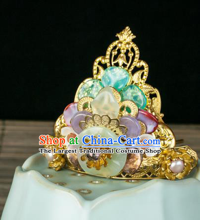 Chinese Traditional Ming Dynasty Gems Hairpin Ancient Court Woman Amethyst Hair Crown