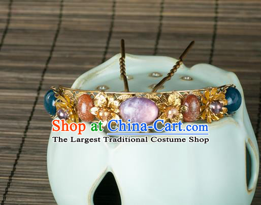 Chinese Ancient Palace Lady Gems Hair Stick Traditional Ming Dynasty Amethyst Hairpin