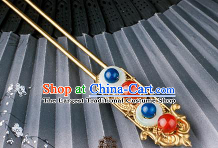 Chinese Ancient Queen Golden Hair Stick Traditional Ming Dynasty Empress Jade Hairpin