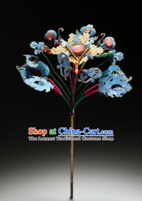 Chinese Ancient Court Empress Pearls Hairpin Traditional Qing Dynasty Imperial Concubine Cloisonne Hair Stick