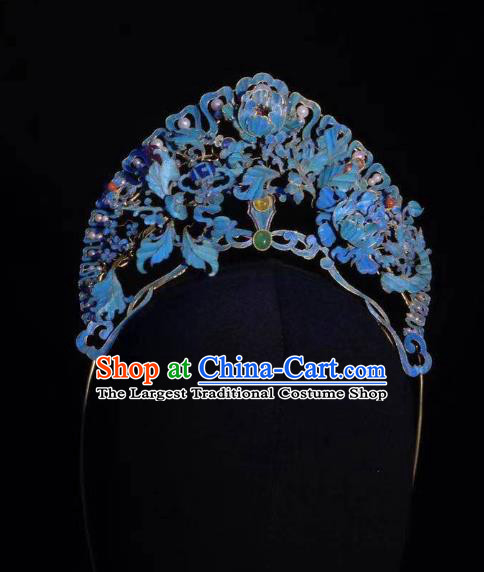 Chinese Ancient Court Queen Hair Jewelry Traditional Qing Dynasty Imperial Empress Cloisonne Hair Crown