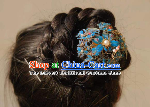 Chinese Traditional Qing Dynasty Empress Cloisonne Hairpin Ancient Court Queen Pearls Hair Jewelry