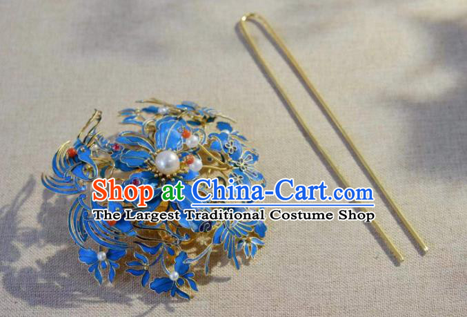 Chinese Traditional Qing Dynasty Empress Cloisonne Hairpin Ancient Court Queen Pearls Hair Jewelry