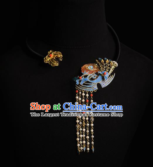 China Traditional Phoenix Tassel Necklace Jewelry Accessories Qing Dynasty Golden Butterfly Necklet Pendant