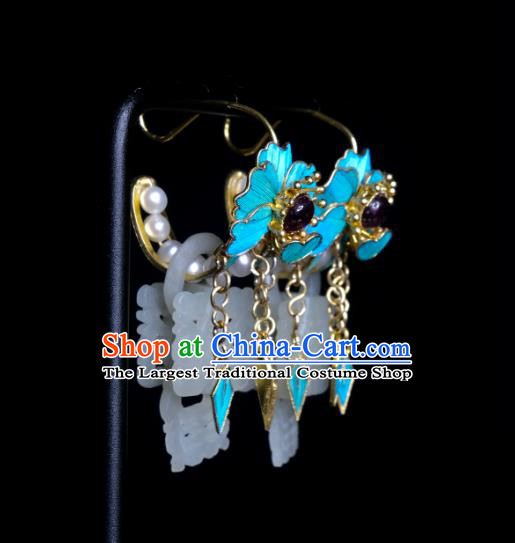 Chinese Traditional Amethyst Jewelry Ancient Queen Jade Ear Accessories Qing Dynasty Empress Earrings