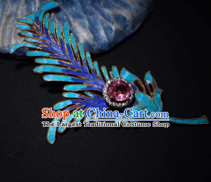 China Traditional Amethyst Necklace Jewelry Accessories Qing Dynasty Blueing Feather Necklet Pendant