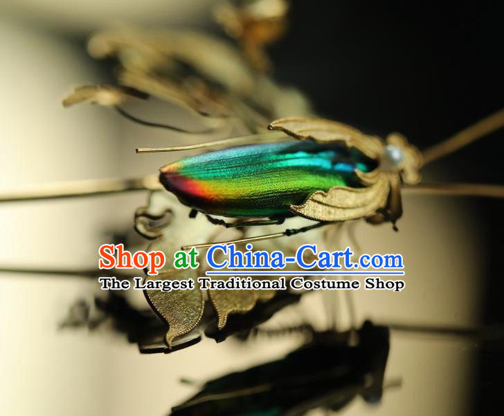 Chinese Handmade Hairpin Traditional Ming Dynasty Hair Accessories Ancient Empress Blueing Grasshopper Hair Stick