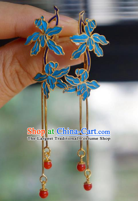 Chinese Ancient Court Lady Ear Accessories Traditional Jewelry Qing Dynasty Empress Agate Tassel Earrings