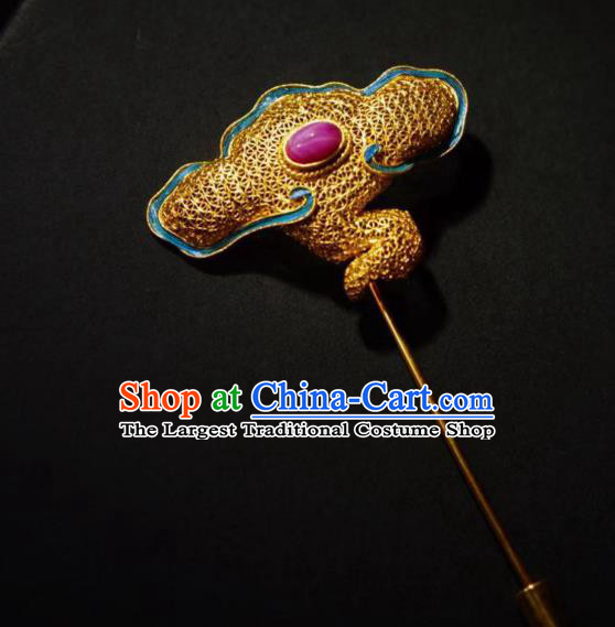 China Handmade Ruby Brooch Accessories Traditional Ancient Qing Dynasty Filigree Jewelry