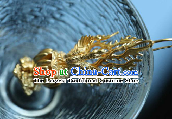 Chinese Traditional Ming Dynasty Court Earrings Accessories Ancient Palace Queen Golden Phoenix Ear Jewelry